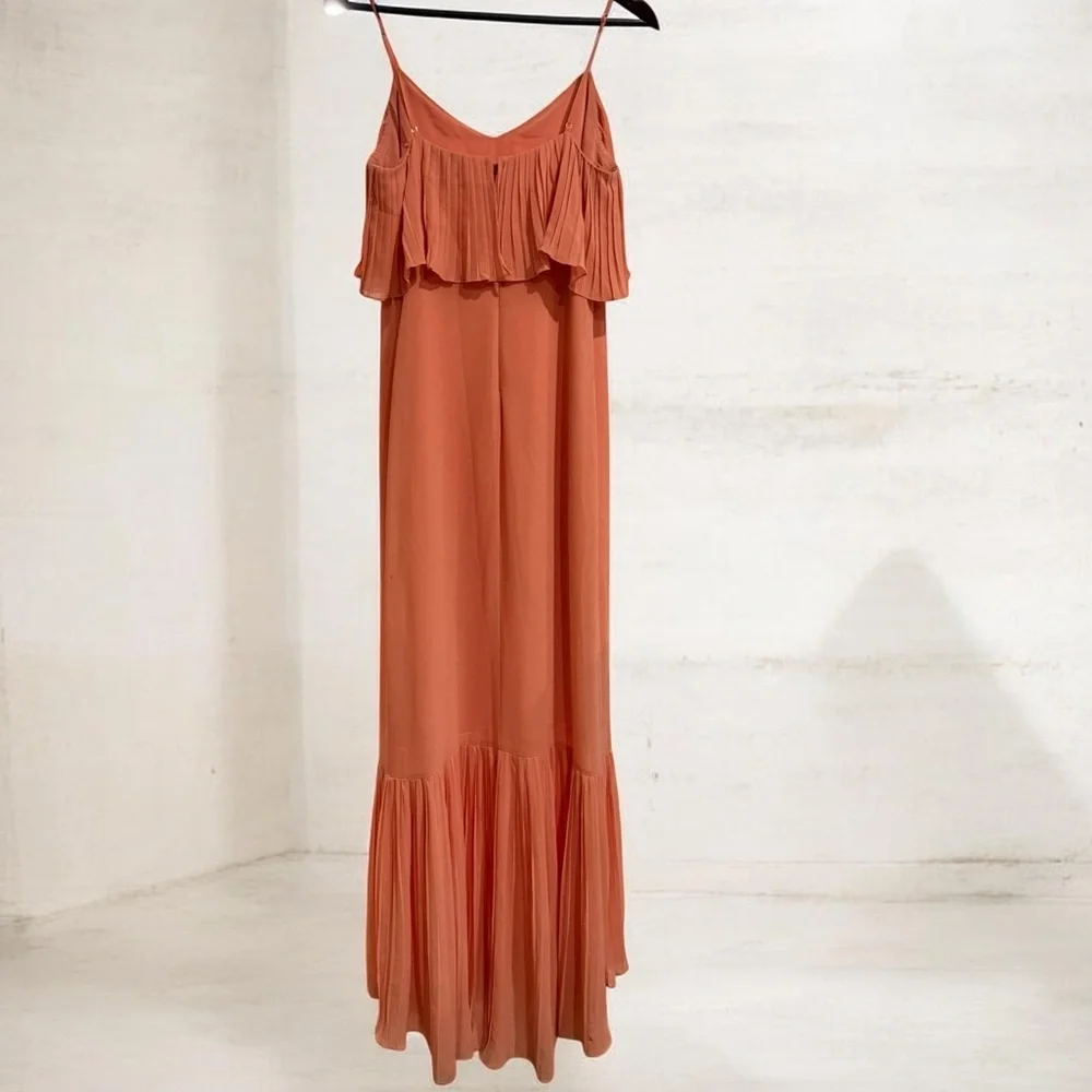 ALI & JAY Rust-Colored Spaghetti-Strap Ruffle Maxi Dress